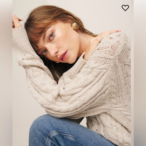 Reformation Sam Cotton Cashmere Oversized Crew Sweater in Gossamer Cable, size M - Picture 5 of 9